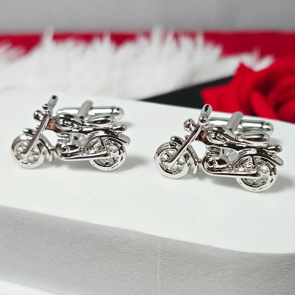 Silver Motorcycle Cufflinks Biker Rider Statement Formal Gift Professional Tux